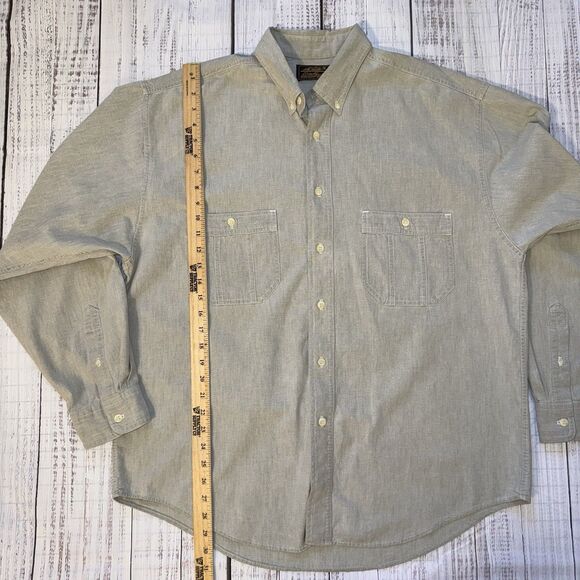Vintage Eddie Bauer Men’s XL Gray Cotton Button Down Long Sleeve Shirt USA 90s - Picture 2 of 9